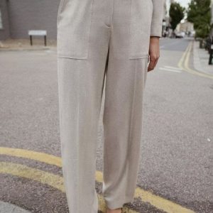 {世服UU}英伦工装剪裁休闲纯色缉线高腰直筒裤九分裤女